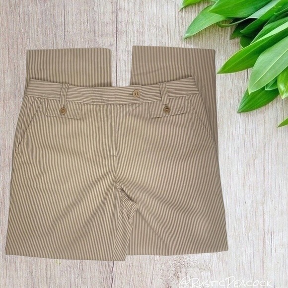 VINTAGE TALBOTS WOMEN'S TAN STRIPED STRETCHY STRAIGHT LEG TROUSERS - Picture 2 of 7